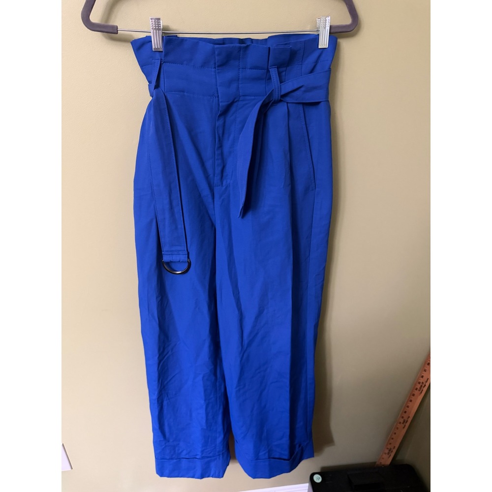 Banana Republic Petite 4 Cobalt Blue Paperbag Waist Wide Leg Belted Pants